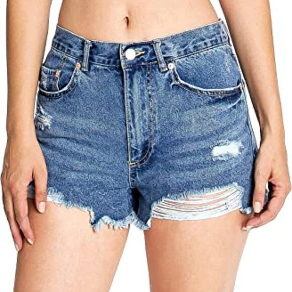 Garage Festival Demin Distressed Blue Short Size 3 - Picture 1 of 10